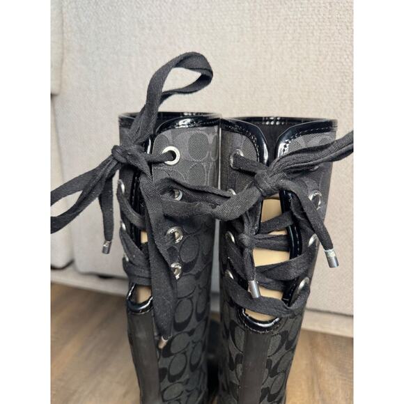 Coach Tristee Rain Boot Denim Signature C 17" Lace Back - Picture 10 of 16